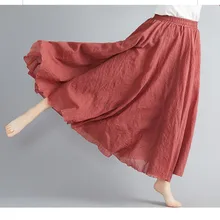 Женские льняные хлопковые длинные юбки комплект пуловер+ кожаная юбка макси юбки пляжная Бохо Винтажная летняя юбка макси черная Saia Longa