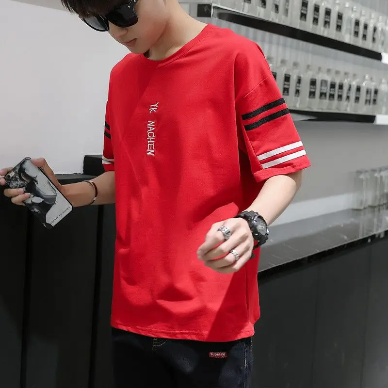 2019 Новое поступление мужские футболки с круглым вырезом Топы футболки slim fit Хлопок Шелк Повседневная мода короткий рукав лето однотонные