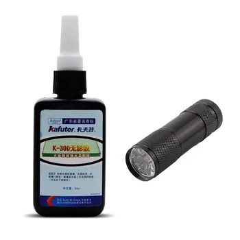 

Free shipping 50ml Kafuter UV Glue UV Curing Adhesive K-300 Transparent Crystal and Glass Adhesive with UV Flashlight
