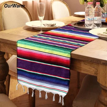 

OurWarm Mexican Party Decorations Cotton Mexican Table Runner 213X35cm Rainbow Party Runners Home Table Decoartion