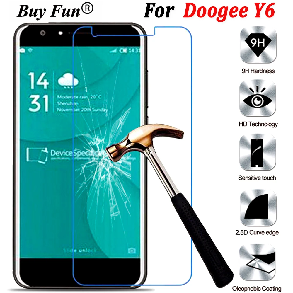 

For Doogee Y6 Screen Protector Tempered Glass Film For Doogee Y6 5.5 inch Phone Protective 9H Premium Explosion-Proof Films Case