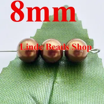 

500pcs/lot 8mm glass pearl beads christmas ornament loose round beads for jewelry, decoration, Smoked Topaze colour GP08030