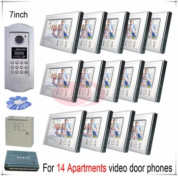 

For 14 Apartments video door phones door bells intercom systems support Inductive Card/Password unlocking function