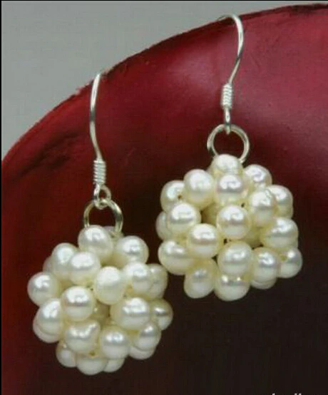 

hot sell new - Free shipping Pair Real White Pearl Balls 925 Sterling Silver Hook Earrings new