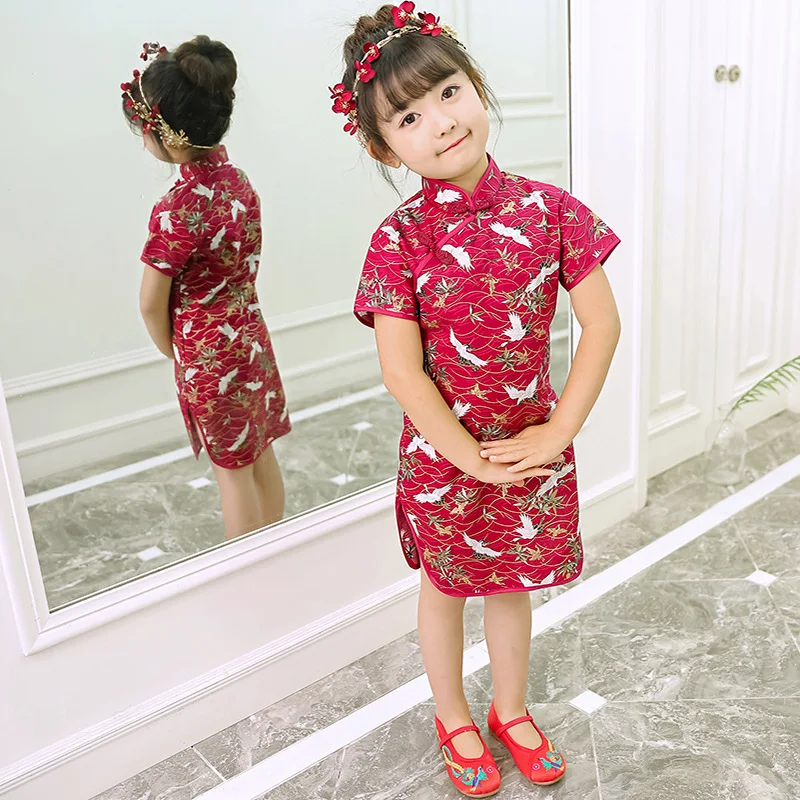 Qipao/платья для маленьких девочек коллекция года, модная новогодняя Детская одежда в китайском стиле Одежда для девочек, Cheongsam платье с цветочным рисунком