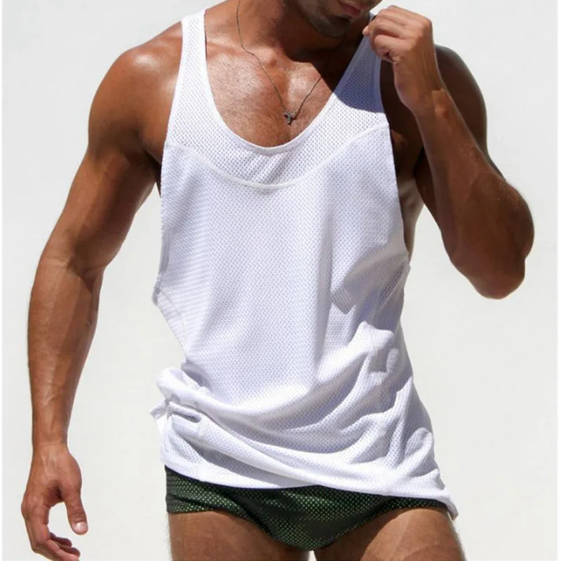 

Mens Mesh Top Gyms Tank Bodybuilding Fitness Stringer Sleeveless Shirts Muscle Singlet Tank Tops Men Armour Black White Y Back