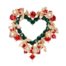 100 unids/lote 45mm tono dorado broche Pin Vintage rojo corazón/Círculo redondo cristal Navidad guirnalda vacaciones