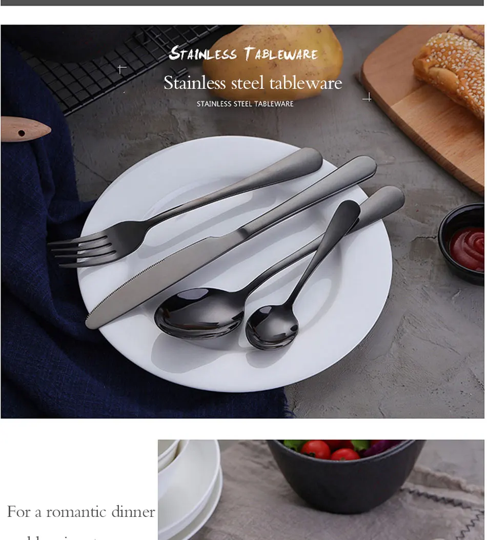 Gold Dinnerware Set Stainless Steel Cutlery Set 4 Pieces Black Knife Fork Set Tableware Gold Silver Cutleries Western Food Set (6)