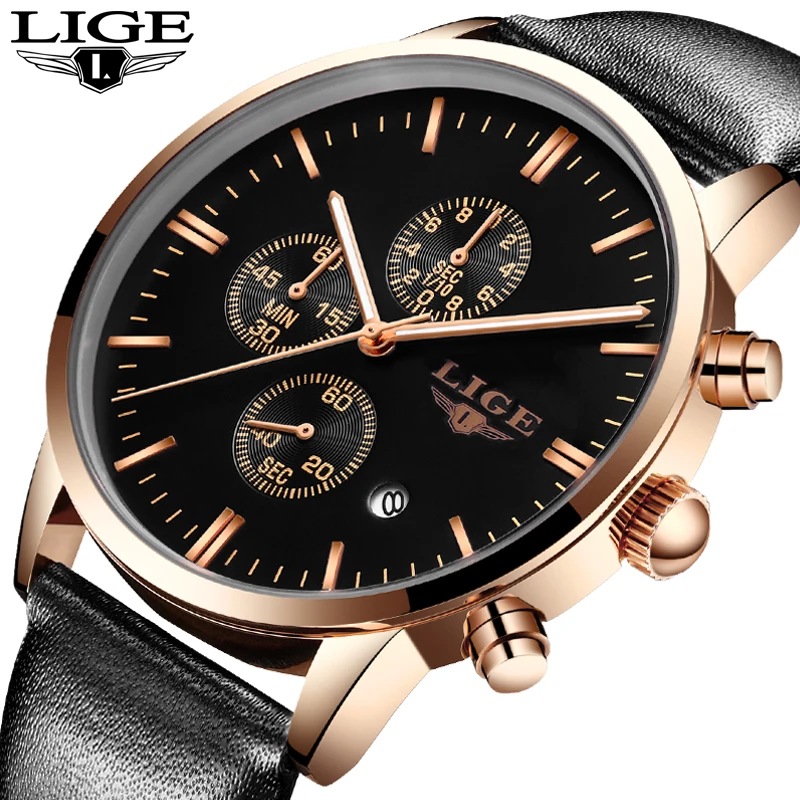 

New LIGE Mens Watches Top Brand Luxury Male Fashion Business Watch Men Casual Leather Waterproof Quartz Watch Relogio Masculino