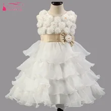 Белое милое Пышное Платье с цветочным узором для девочек вечерние платья с оборками для маленьких девочек платье с бантом enfant mariage, Китай