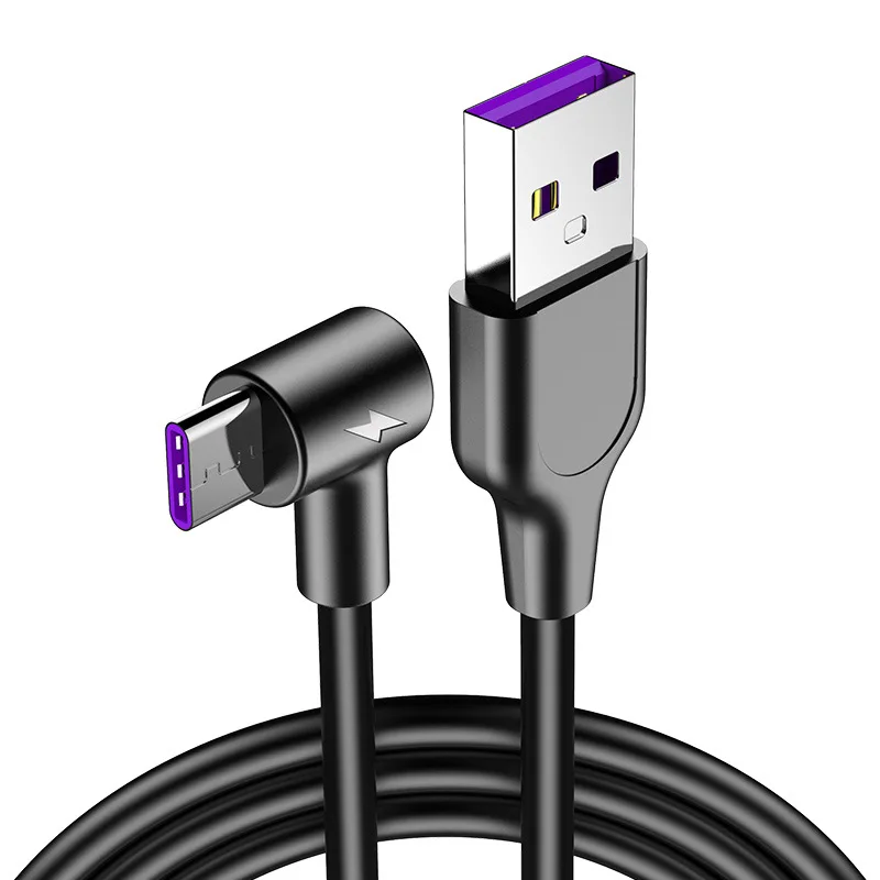 5a Зарядное устройство usb кабель 90 градусов для быстрой зарядки samsung 3 м для usb-кабеля типа c для быстрой зарядки для samsung huawei 5a usb кабель xiaomi данных кабины - Цвет: Черный