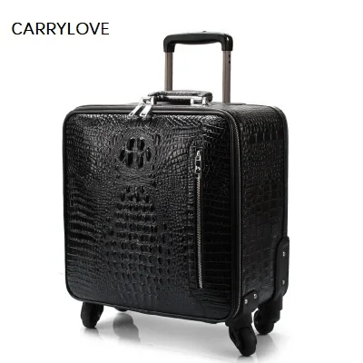 US $147.42 CARRYLOVE Latest Fashion Crocodile Pattern 162022 Size Cow Leather Boarding Rolling Luggage Spinner Brand Travel Suitcase