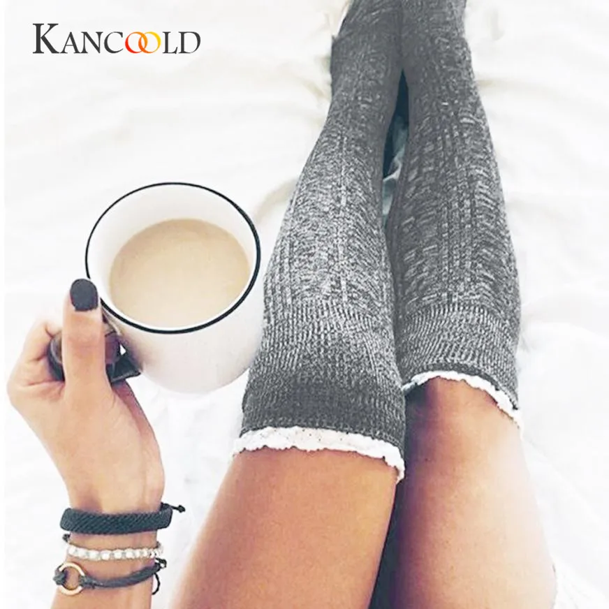 KANCOOLD чулки гольфы модные леггинсы однотонные гольфы женские хлопковые бедра высокие чулки вязаные выше колена 1DEC27