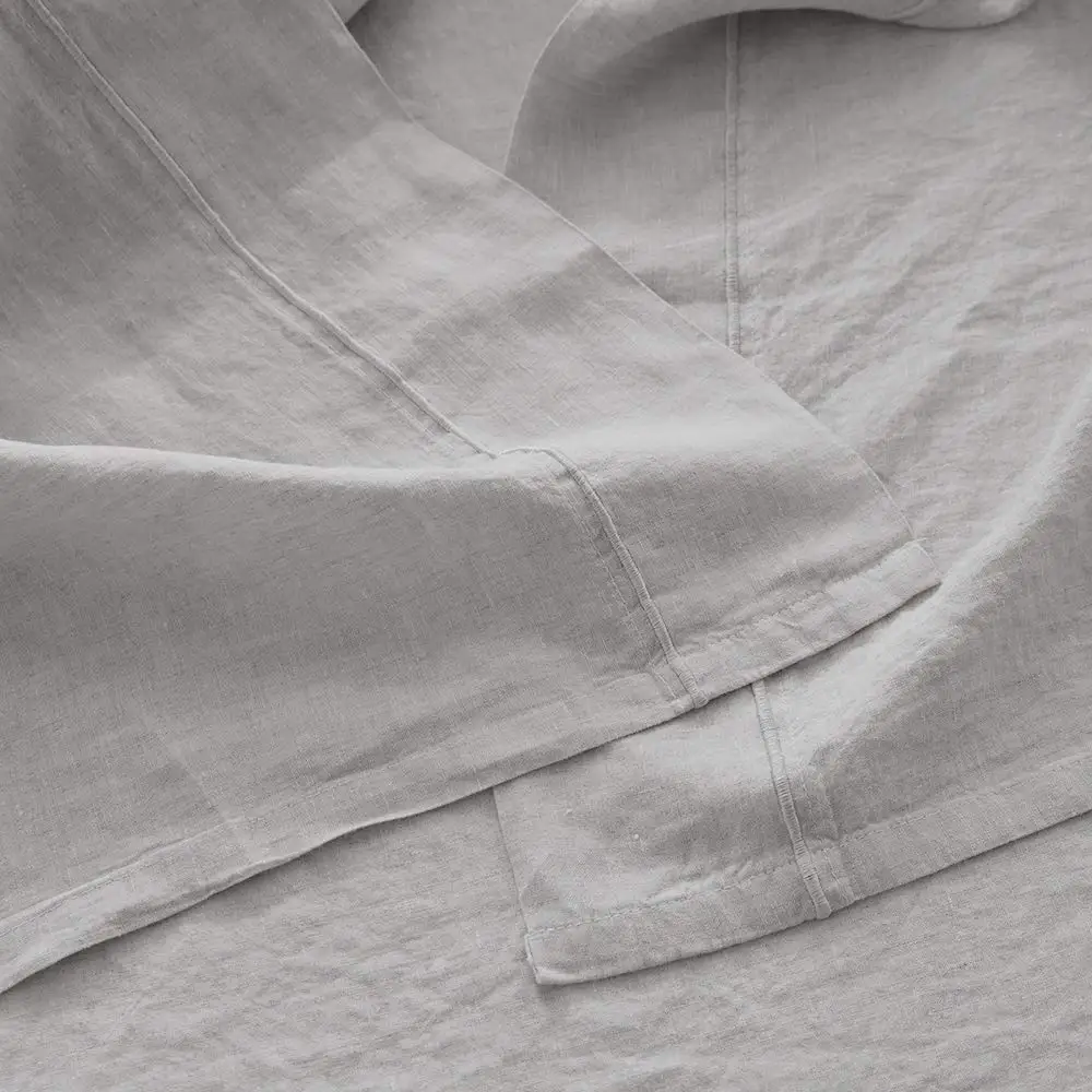 100% Pure Linen Sheet Set With Embroidery Soft White Gray 4pcs Include Flat Sheet Fitted Pillowcase