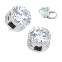Top Quality 316L Stainless Steel Ear Plugs Inlay Shinning Zircon Spiral Flesh Tunnels Screw Ear Stretchers Piercing Body Jewelry