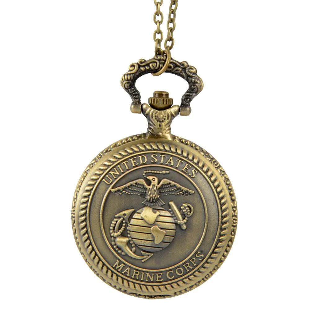 

Relogio Retro Bronze Quartz Pocket Watch steampunk Clock Watches with Marine Corps Necklace watches Mens Womens Christmas Gifts