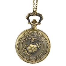 Relogio Retro Bronze Quartz Pocket Watch steampunk Clock Watches with Marine Corps Necklace watches Mens Womens Christmas Gifts