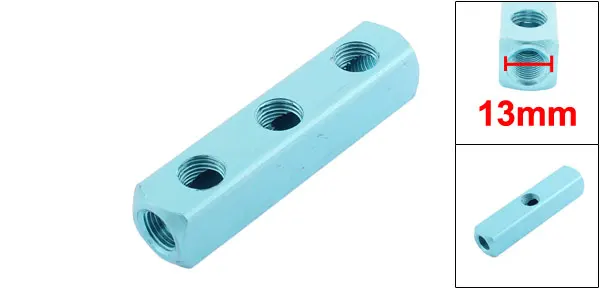 Air Compressor 1/4BSP Thread 3 Way 6 Ports Hose Manifold Block Splitter Blue