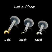 3 шт., из гибкого биопласта, нажимная губная Шпилька, с прессом, 3 мм, стальной шар, 16 г, ушной хрящ, трагус, пирсинг, ювелирные изделия для тела