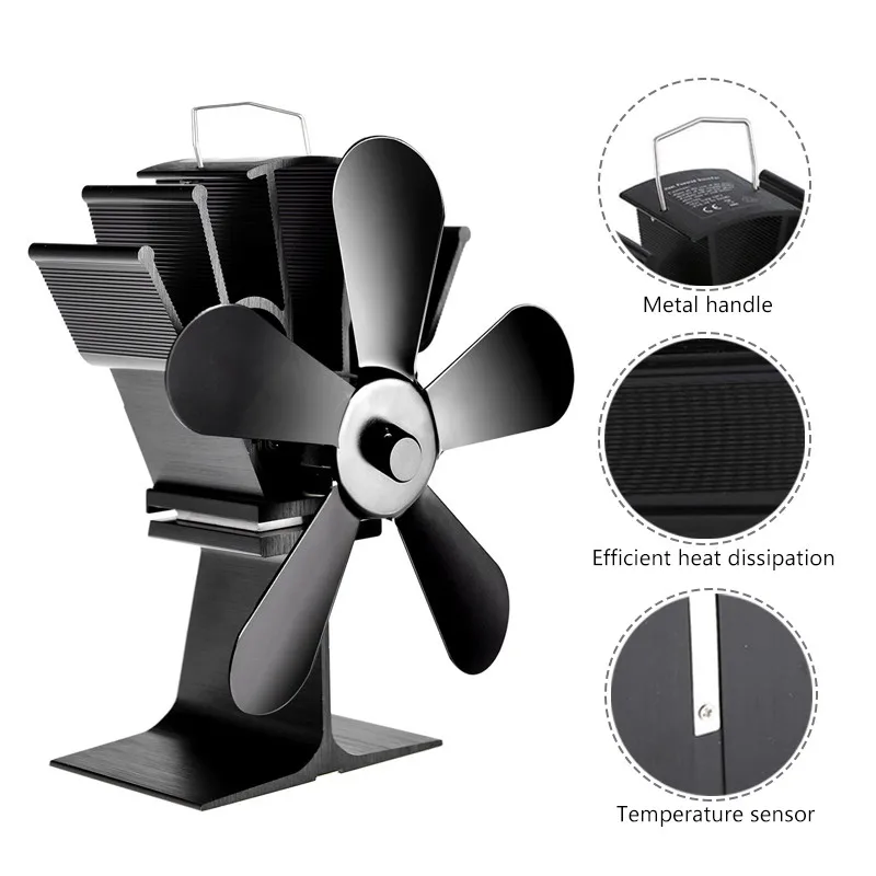 

5 Blade Stove Fan Fireplace Heat Powered Log Wood Burner Friendly Quiet Fan Home Efficient Heat Distribution