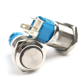 

Latching push button switch with LED locked 16mm high head colorful metal button Ring indicator light fixed self-locking 1NO 1NC