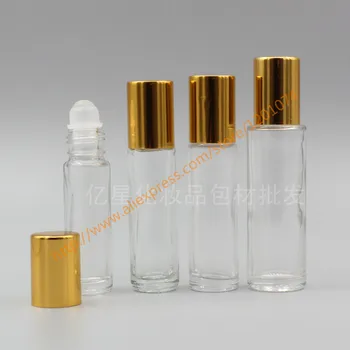 

6ml/8ml/10ml/15ml clear Glass Bottle With glass roller+gold aluminum lid,roll-on bottle,perfume bottle,deodorant bottle