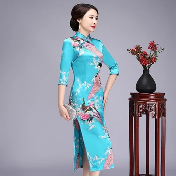

Flower&Peacock Print Chinese Dress Women Long Sexy Tight Qipao Spring Autumn Cheongsam Vestidos Big Size 3XL 4XL 5XL 6XL 90517