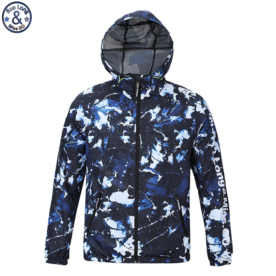 

Mr.BaoLong New design Spring Autumn Blue camouflage 3D printed Casual zipper Jacket Men Breathable Windbreaker Hooded Coats F11