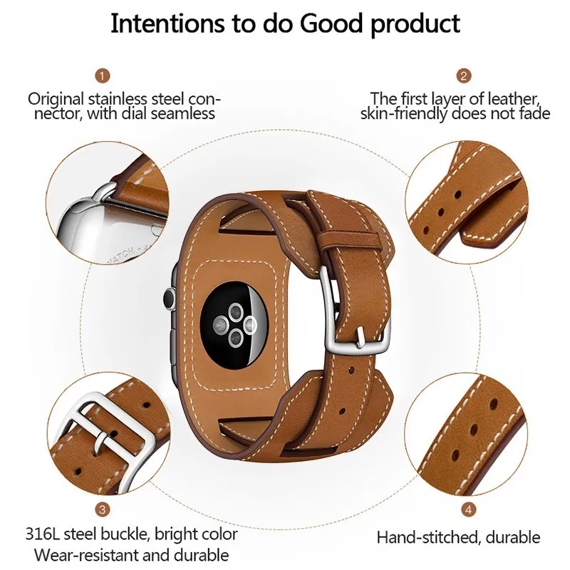 Ремешок из натуральной кожи для Apple Watch band 4 44/40 мм сменный Браслет манжета iWatch series 3