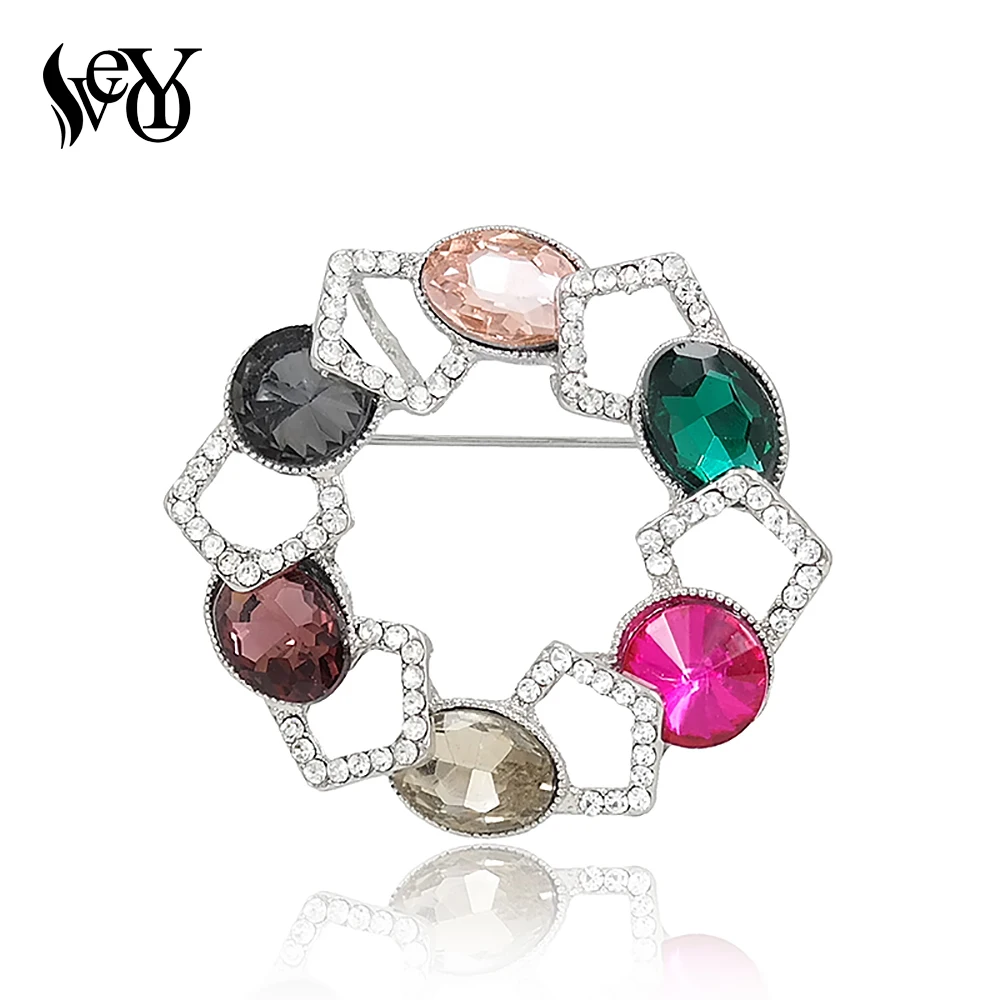 

VEYO Round Colorful Crystal Brooch for Woman Multicolor Brooch High Quality Zinc Alloy