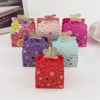 

Colorful candy box Hollow out flowers Favors Gifts Candy Boxes With butterfly Baby Shower Wedding Party Supplies 50 pcs