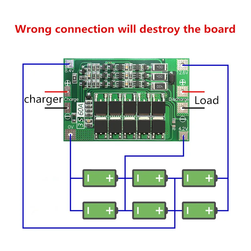 Плата BMS 3S 60A/li ion 12 6 В 18650 PCM защитная плата для литий ионной батареи с