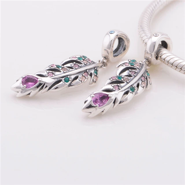 Sterling Silver 925 Fits Chamilia Charms Bracelet The Feather Charm Sterling Silver 925 Fits Chamilia Charms Bracelet The Feather Charm Beads European Style Women Diyjewelry