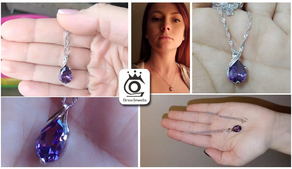 ORSA JEWELS дизайн AAA австрийский кубический кулон ожерелье на серебре цвет фиолетовый кулон из циркония для женщин модные украшения ON39