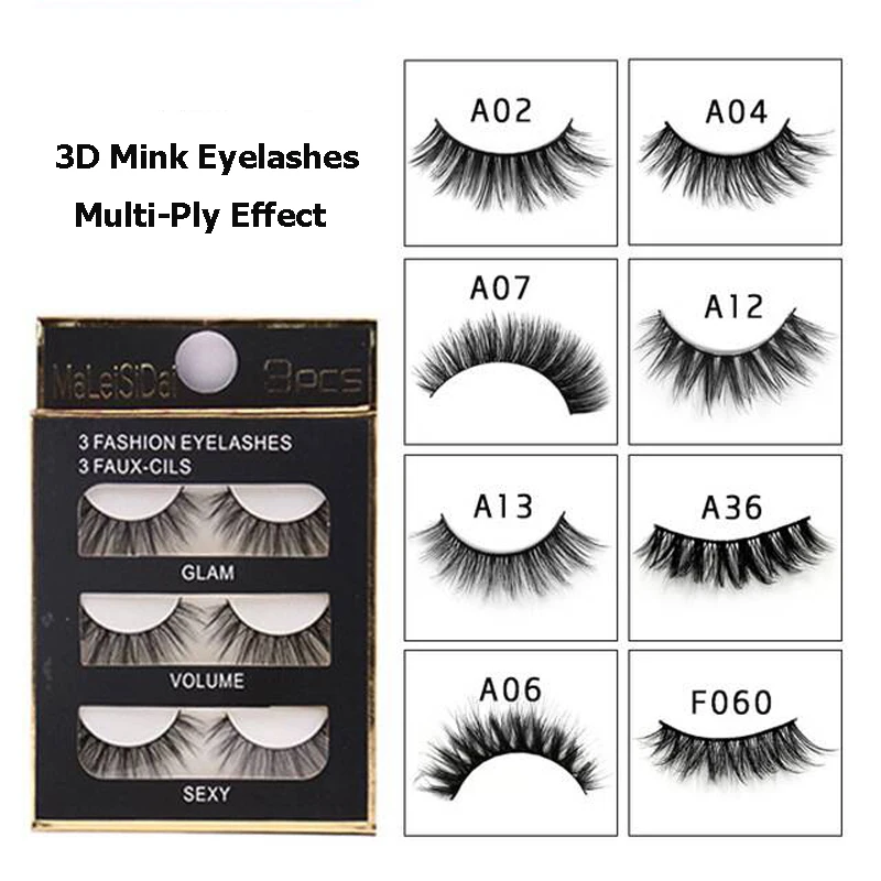

3pairs 1box Multi-Layer Stereo 3D Mink Eyelashes Handmade Crisscross Mink Fake Lashes Plastic Cotton Stalk Curling False Eyelash