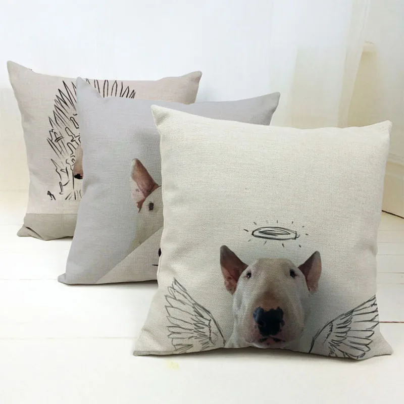 

Hot Sale Bull Terrier Cheap Cushion Cover Pet Funny Dog Soft Material Pillow Case Bedroom Decorcoussin nordic decoration cojines
