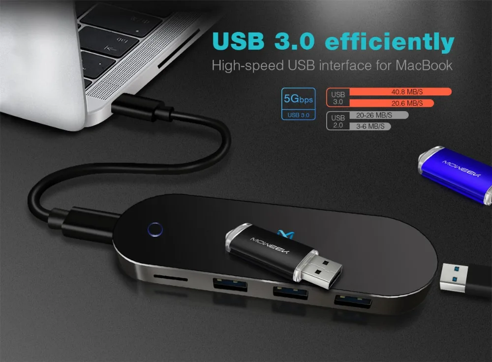 Moweek usb-концентратор Тип C до USB 3,0 usb-хаб 7 в 1 SD/TF Card Reader для MacBook samsung S9 huawei P20/P20 pro Тип C концентратор USB