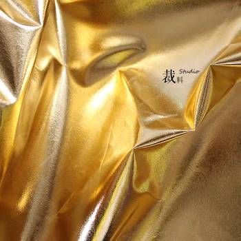 

Tpu artificial leather soft bright gold mirror stretchdesigner fabric for patchwork bazin riche getzner tissus telas por metros