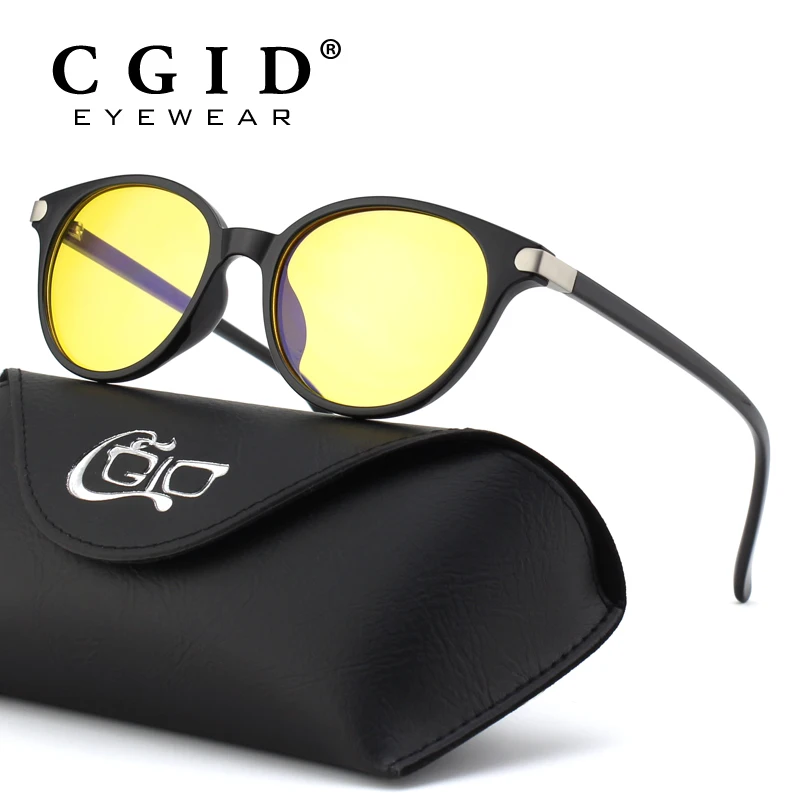 

CGID Retro Anti Blue Light Computer Glasses for PC Gaming with Round TR90 Frame 100% UV400 Protection Yellow Lens for Women CY38