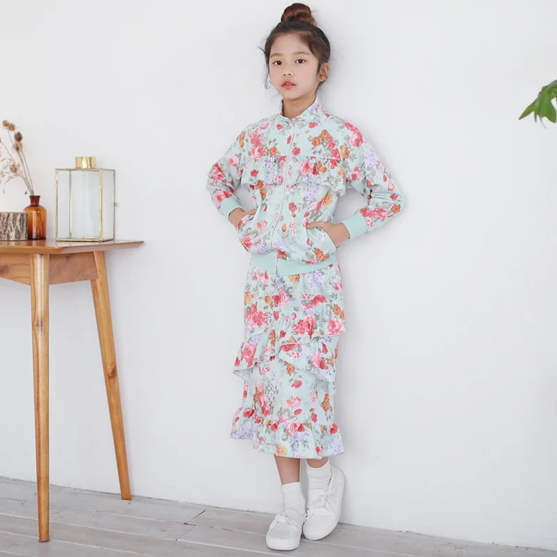 

New Baby Girls 2019 Spring Set Kids Clothes Set Children Coat and Skirt Toddler Two Pieces Set Girls Floral Fashion Suit,#3890