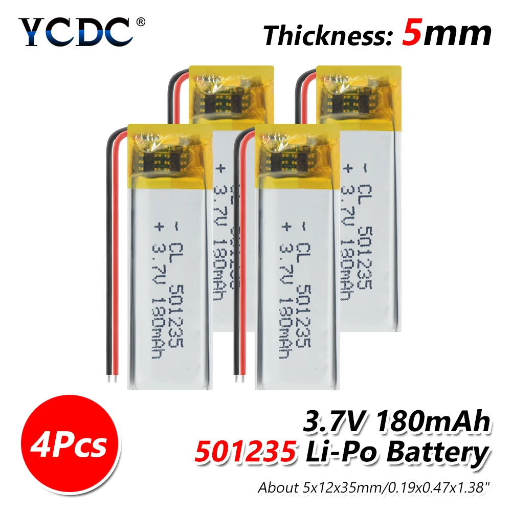1/2/4 шт. 501235 3 7 v 180mAh литий полимерная батарея Вольт ли бо ионным lipo аккумуляторные