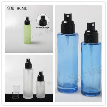 

80ML Frosted/Green/Blue Glass Bottles Black Sprayer/Lotion Pump For Lotion/Essence/Emulsion/Perfume Empty Cosmetic Containe