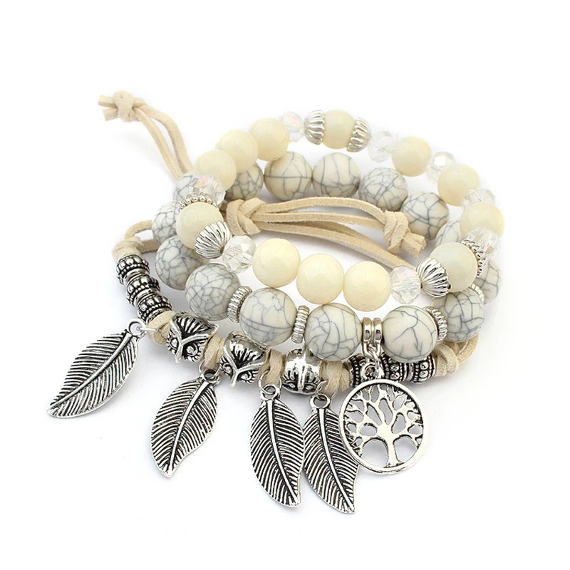 Модные высококачественные винтажные, в виде листика браслет с перьями Boho браслеты и женские браслет из бисера с разноцветный браслет для женщин подарок