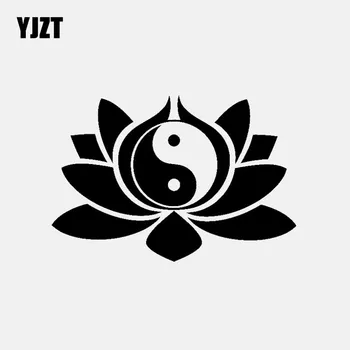 

YJZT 13.9CM*9.3CM Vinyl Decal Lotus Flower Yin Yang Symbol Buddhism Yoga Car Stickers Black/Silver C3-1510