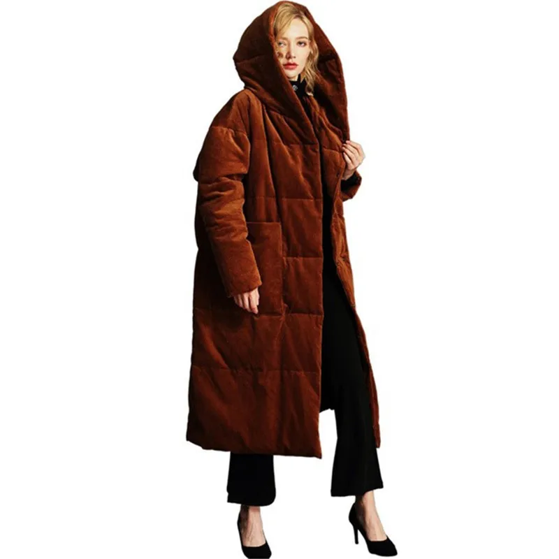 Plus Size XS-5XL Corduroy Thick Down Jacket 2019 New Winter Women Oversize and Coat Big Puffer W59 | Женская одежда
