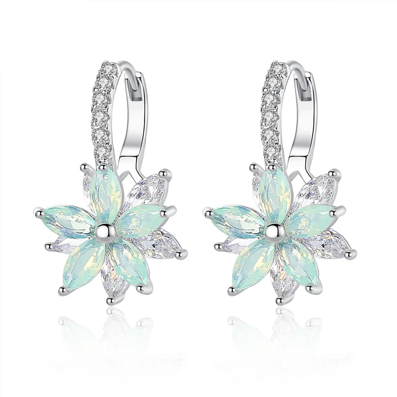 

SHUANGR Cute Romantic Lovely Clear Stone Flower Shape Convenient Simple Stud Earrings Copper Cubic Zirconia For Women Party