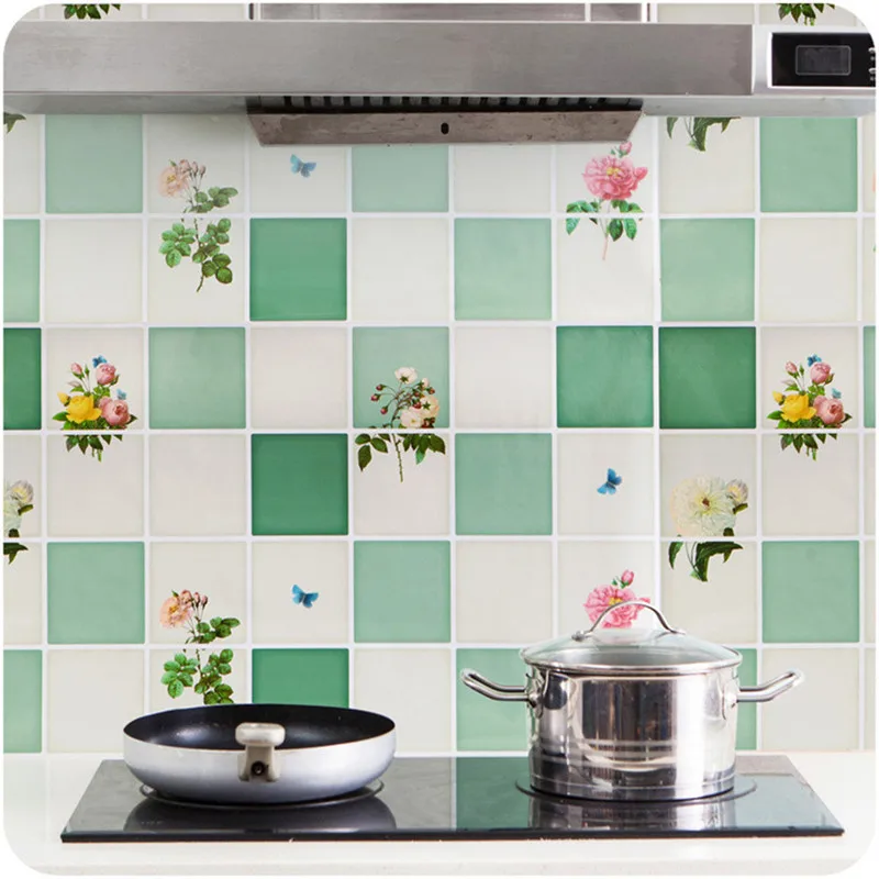 Kitchen anti oil wallpaper tiles self adhesive wallpaper cabinets stove ...