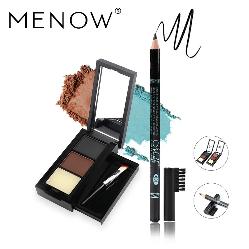 

Menow Eye Cosmetic Combination 3color Eyebrow Powder Box and 1pcs Eyebrow Pencil with Eyebrow Comb Sweat Is Not Blooming 5303