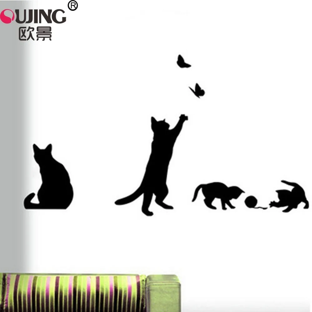 Description Picture 5 of itemCartoon Black Naughty Kitten Wall Sticker For Kids Room Bedroom Stairs Home Decoration Vinyl Wall Decals Cute Cats DIY Art Mural