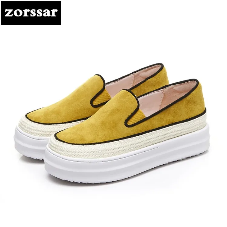 

{Zorssar} 2018 womens suede shoes flat casual sneakers shoes Female Creepers shoes Slip on flats platform Loafers Large size 42